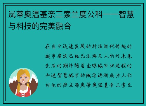 岚蒂奥温基奈三索兰度公科——智慧与科技的完美融合